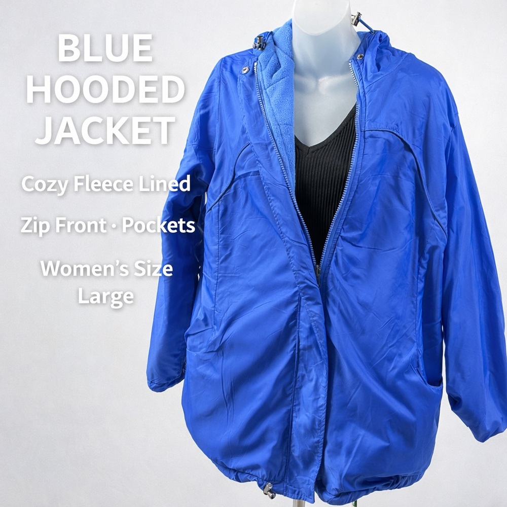 Reversible Blue Fleece Lined Hooded Jacket Windbreaker Coat